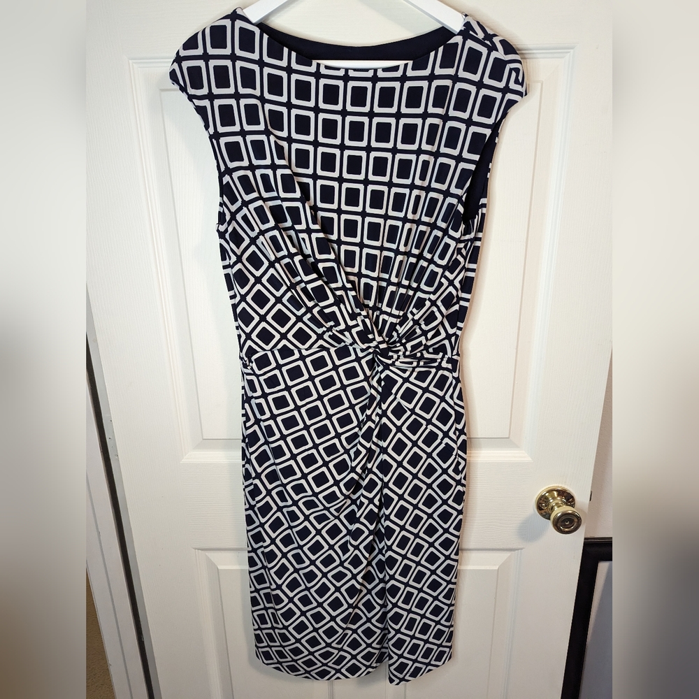 Lauren Ralph  navy and white Pencil Dress Cinched waist size 14